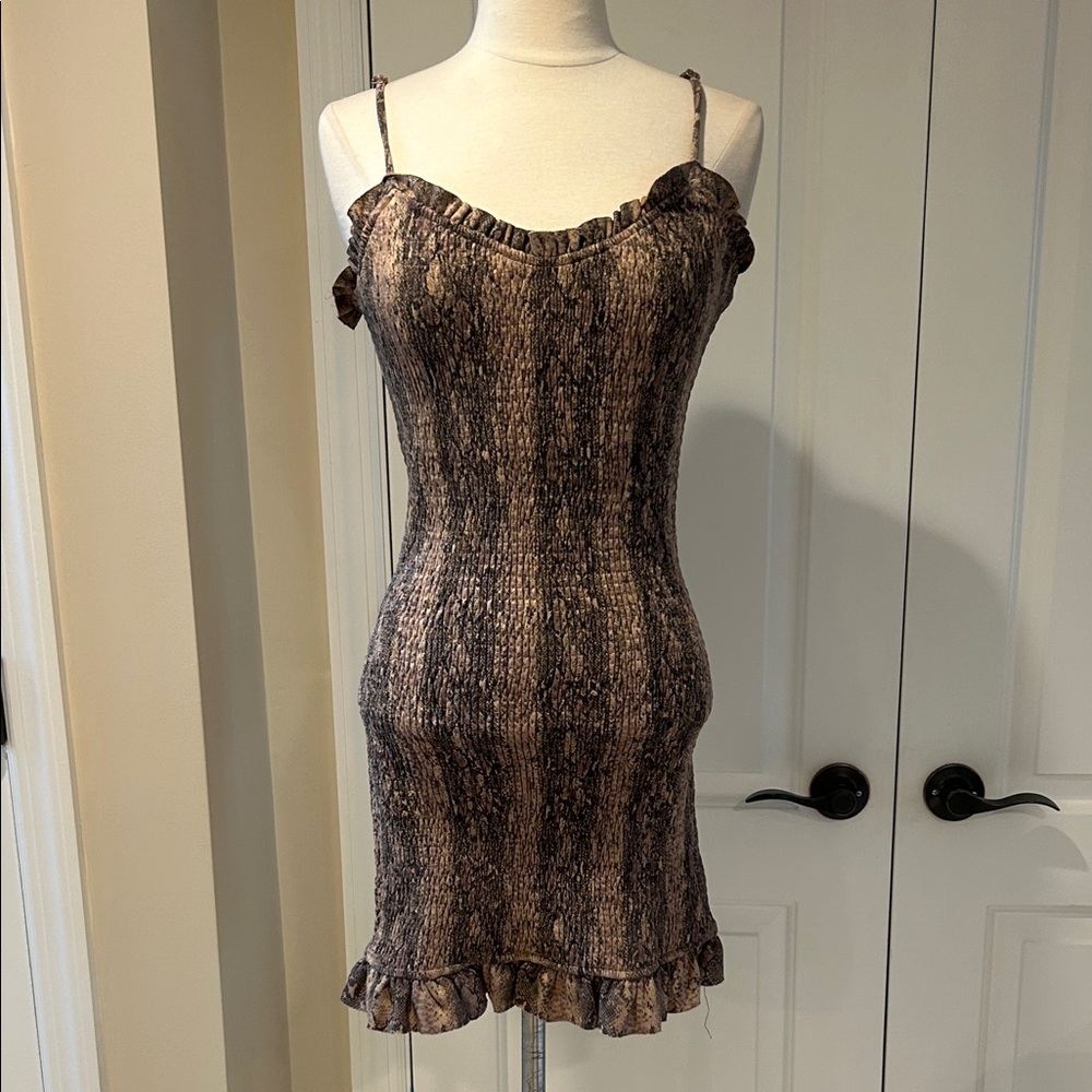 New Storia Brown Snake Print Mini Dress